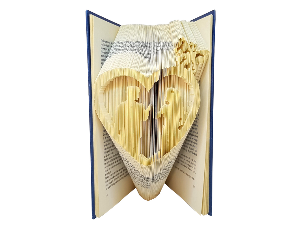 Wedding couple inside a heart - Book folding pattern